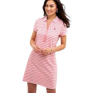 NWT U.S. Polo Assn. Pink & White Striped Zip Mini Dress in Iced Papaya -  XL